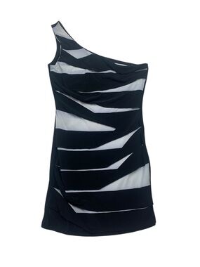 Taboo size large y2k One-Shoulder Black White Striped Women's Dress mini dance